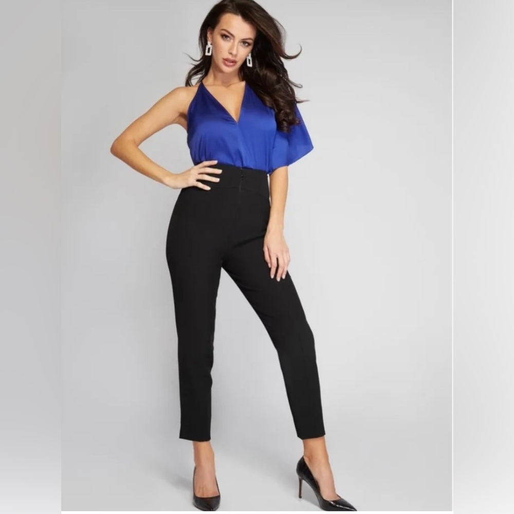 New Guess By Marciano Nicola One Shoulder Blue V Neck  Bodysuit 0 XS